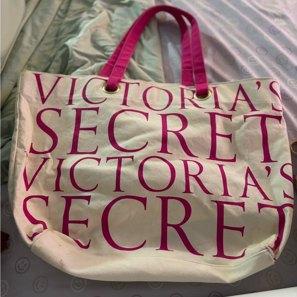 Victoria’s Secret cream and pink xl tote bag